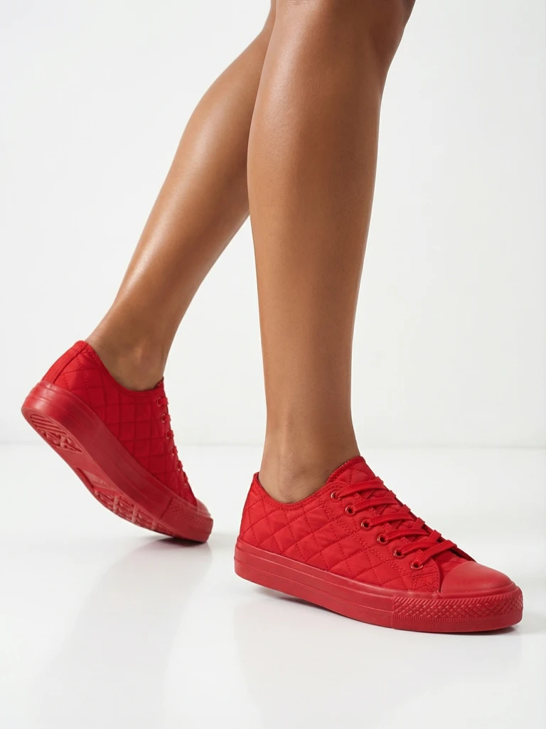 Moteriški laisvalaikio bateliai „Stella“ raudoni medžiaginiai sportiniai vasarai