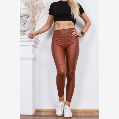 Brązowe legginsy z wysokim stanem - Odzież