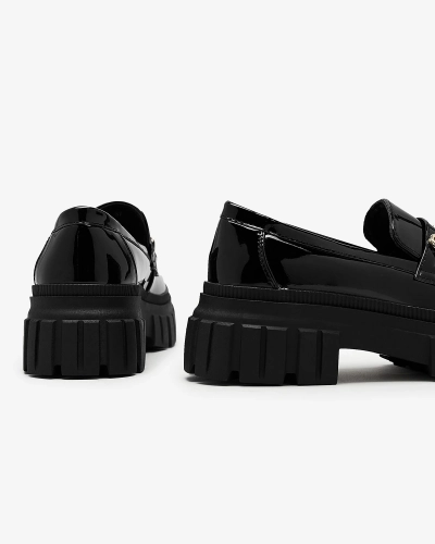 Женские черные лакированные мокасины на сплошной подошве Ferika - Обувь