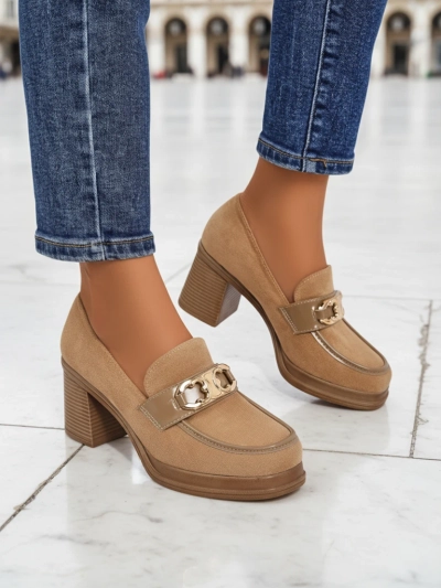 Women's Perseida Loafers – Light Brown Suede Block Heel Elegant