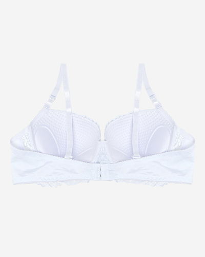 Balta vienspalvė moteriška push-up liemenėlė su nėriniais - Apatiniai rūbai