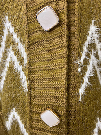 "Royalfashion" Raštuotas garstyčių spalvos moteriškas megztinis