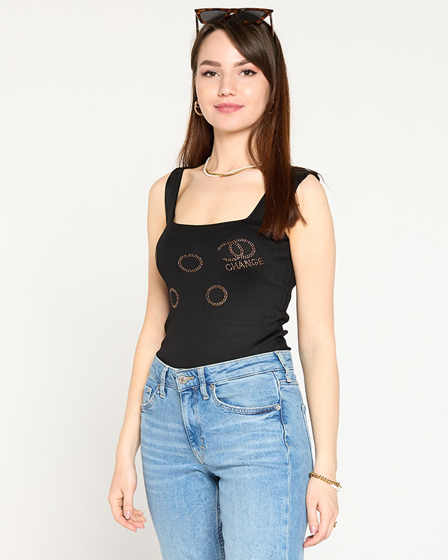 Juodas moteriškas viršutinis marmuras su auksiniu kubiniu cirkoniu - Drabužiai