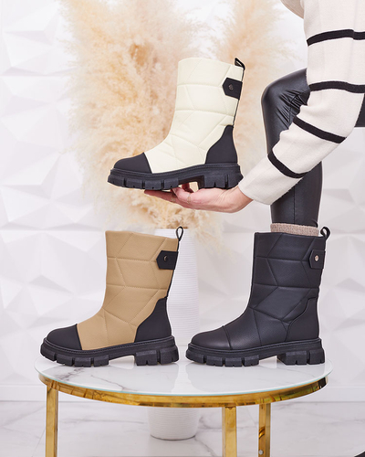 Royalfashion Juodos ir smėlio spalvos matiniai moteriški batai storesniu padu Pihoppi