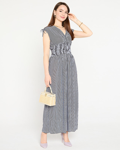 Женское черное платье макси в полоску - Одежда