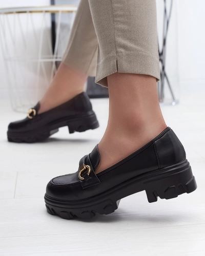 Juodi moteriški mokasinai masyviu padu Kelena - Avalynė