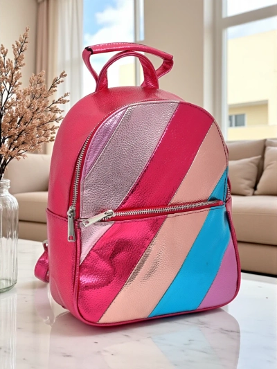 Royalfashion Moteriška kuprinė iš ekologiškos odos su metalinėmis juostelėmis Metallic Stripes