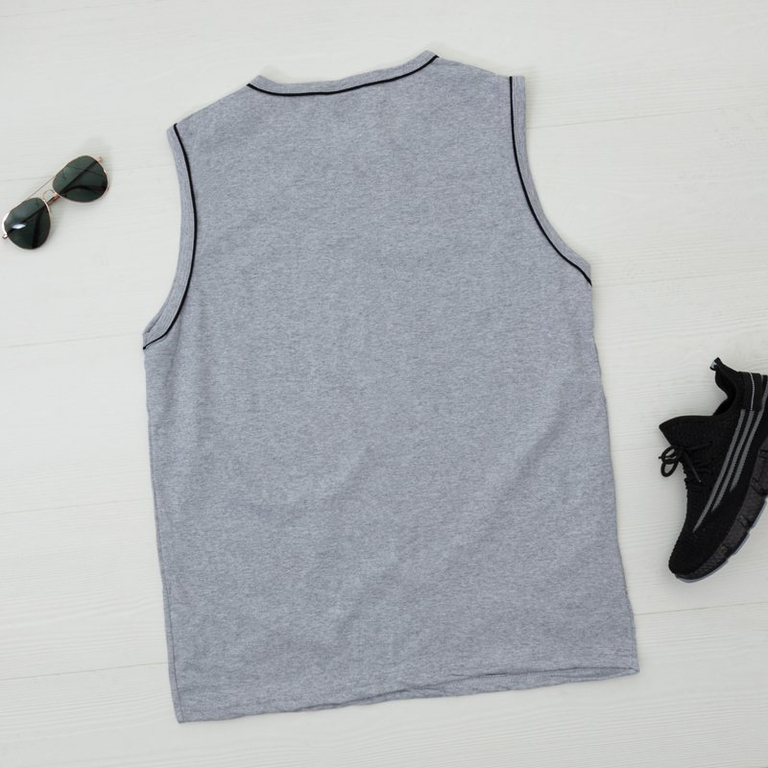 Vyriški pilki medvilniniai marškinėliai be rankovių-drabužiai