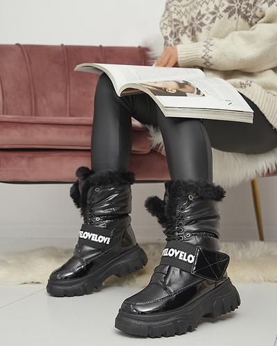 Женские ботинки-снежки на плоской подошве черного цвета Sapollo- Footwear