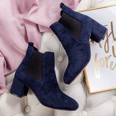 Granatowe botki na wyższym słupku Anabella - Obuwie