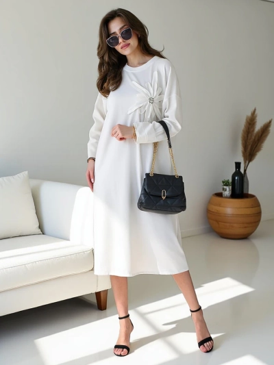 Royalfashion moterų midi per didelio dydžio audinio suknelė su gėle