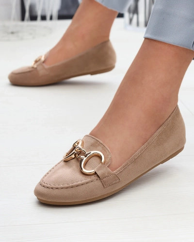 Светло-коричневые женские мокасины из эко-замши с украшением Briseri - Обувь