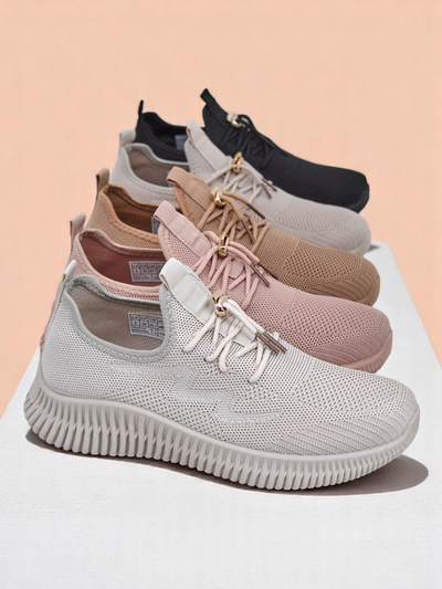 Aurelia Beige Royalfashion – Beige Women's Cloth Lace-Up Sneakers