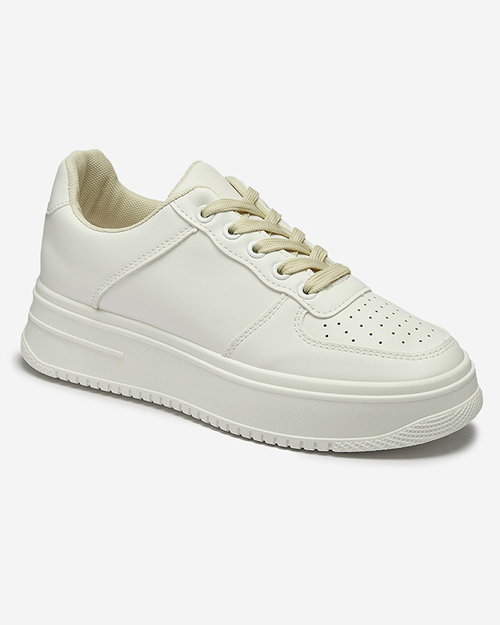 Balti moteriški sportiniai bateliai su smėlio spalvos raišteliais Smaffo- Footwear