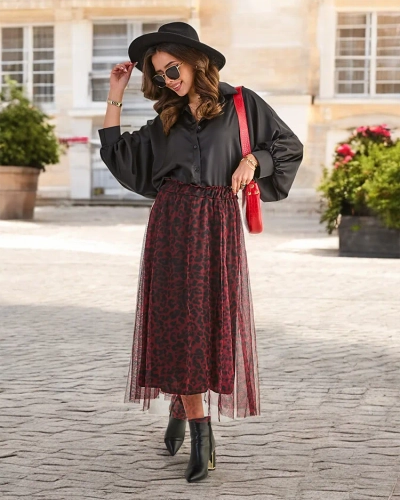 Royalfashion Платье-юбка с тюлем и узором для женщин, длиной до середины икры.