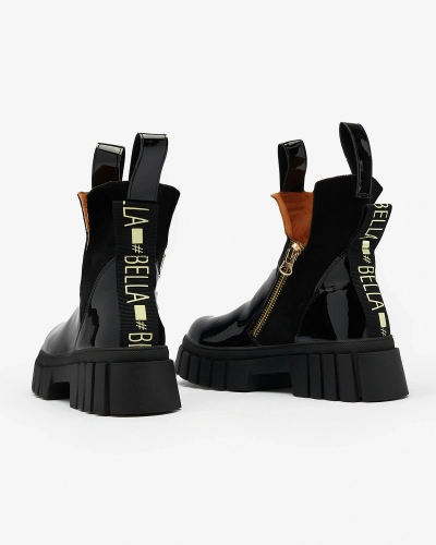 Royalfashion Черные женские утепленные сапоги из лакированной кожи Eratra