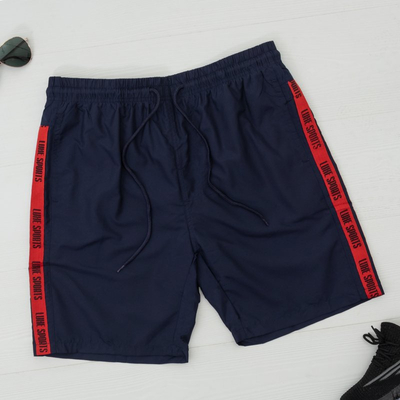 Vyriški tamsiai mėlyni sportiniai šortai su juostelėmis - Drabužiai