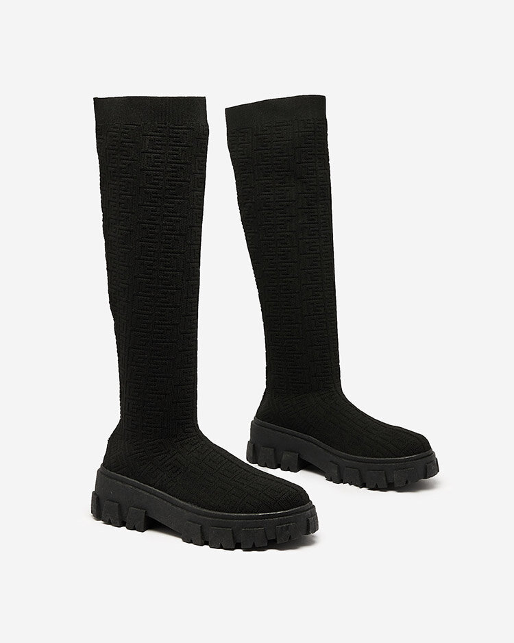 Royalfashion Juodi raštuoti moteriški batai Helipea