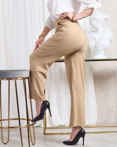 "Royalfashion" Šviesiai rudos moteriškos plačios medžiaginės kelnės