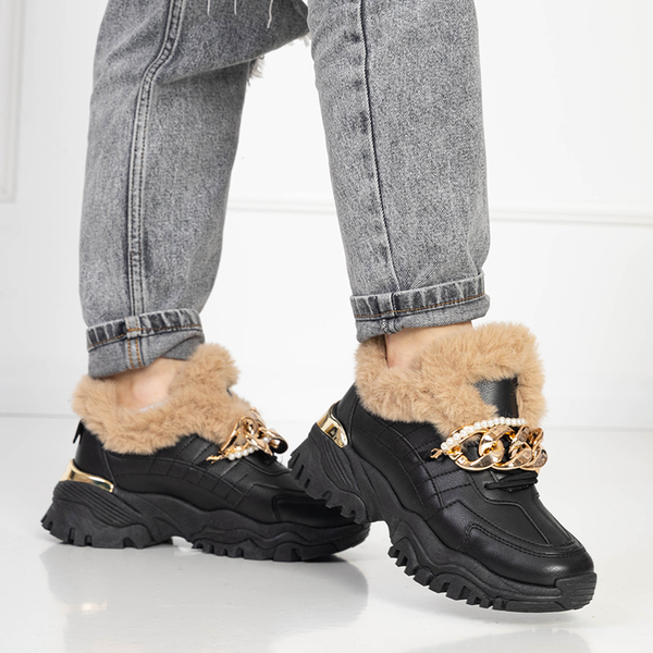 Juodi sportiniai batai moterims su kailiu Flixi - Avalynė