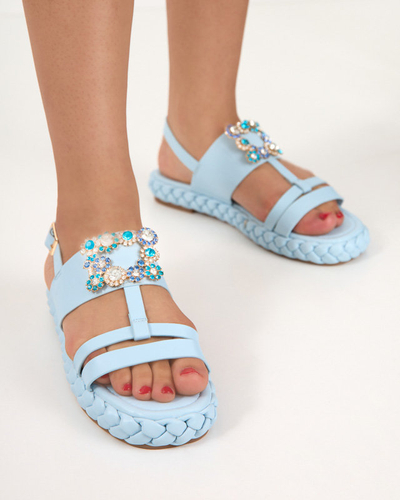 OUTLET Moteriškos mėlynos spalvos basutės su dekoratyvine Govy-Footwear sagtimi
