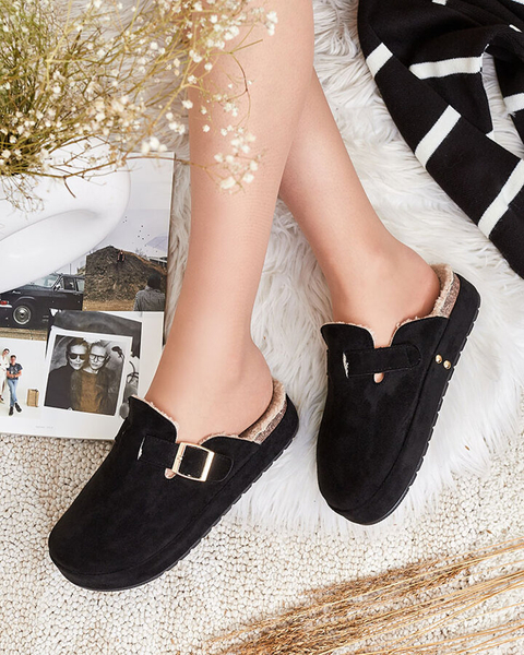 Royalfashion Moteriškos šlepetės su avikailiu ir sagtimi Kajis