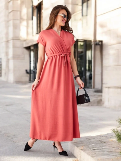 Midi-платье Royalfashion для женщин с обернутым вырезом, короткими рукавами и поясом