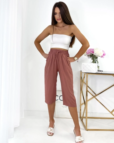 Royalfashion Коричневые женские тканевые шорты длиной 3/4