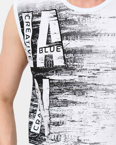 Мужская белая футболка без рукавов с принтом - Одежда