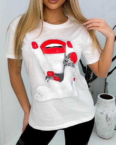 "Royalfashion" Moteriški marškinėliai su spauda ir cirkonais