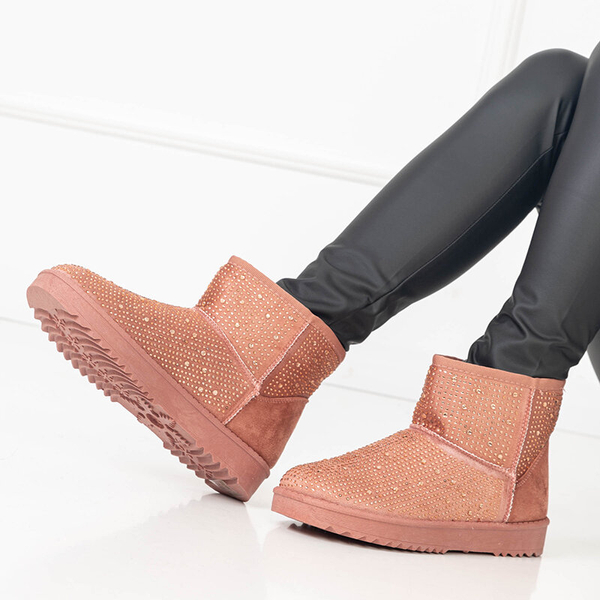 Tamsiai rožiniai moteriški sniego batai su kubiniais cirkoniais Rudis - Avalynė