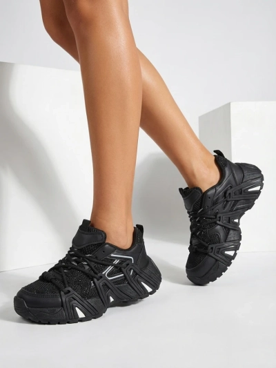 Sneakersy Damskie Athena Czarne Syntetyczne Sportowe na Co Dzień