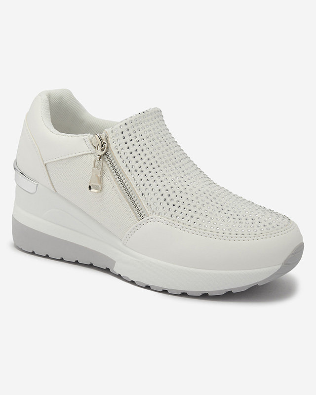 Белые женские спортивные туфли на каблуке-платформе, украшенные цирконами Martela - Обувь