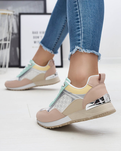 Moteriški smėlio ir rožinės spalvos sportiniai bateliai su raišteliais Mnerio- Avalynė