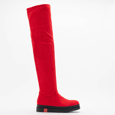 Moteriški raudoni ekologiški zomšiniai batai per kelius Airada-Batai