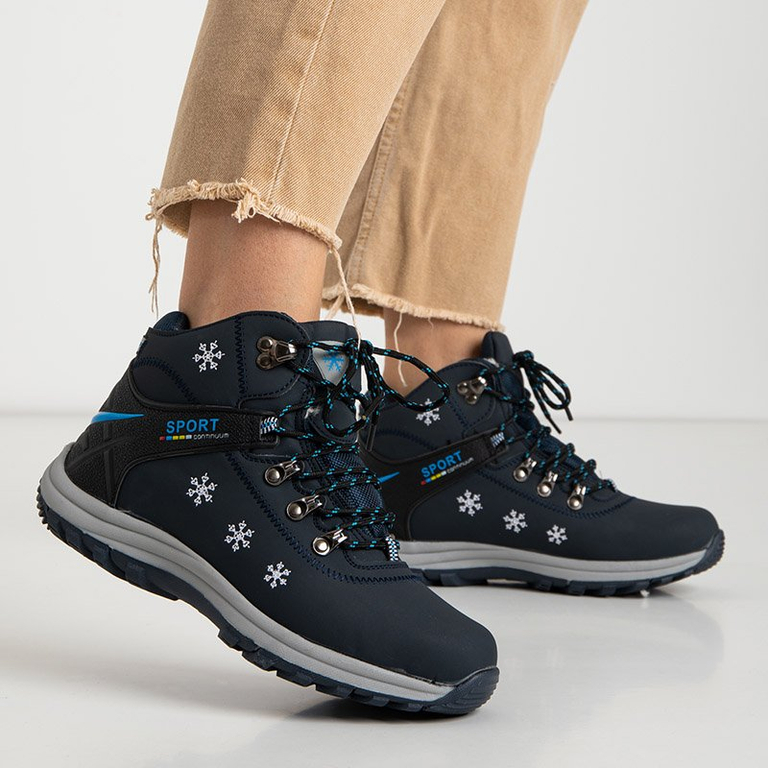 Зимние женские утепленные ботинки темно-синего цвета с декором Aliza - Обувь