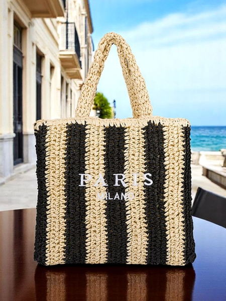 Royalfashion didelė šiaudinė moteriška rankinė su šiaudine juostele