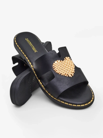 Royalfashion moteriški šlepetės su širdimi Aukso širdis