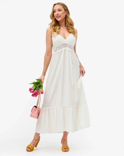 Женское длинное платье без бретелей белого цвета - Одежда