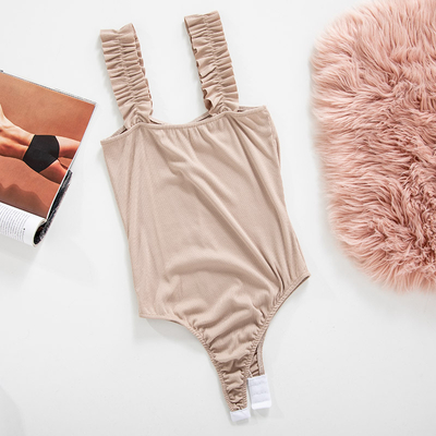 Бежевое женское боди в рубчик