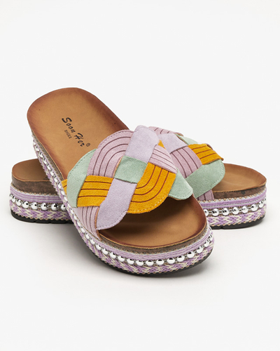 Violetinės moteriškos šlepetės ant storo pado Cekolina - Avalynė