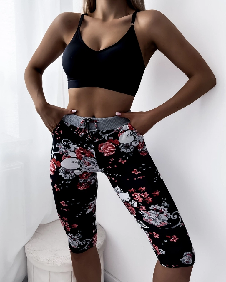 Женские шорты 3/4 черно-розовые PLUS SIZE - Одежда