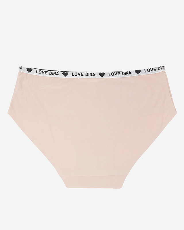 Бежевые женские трусы с декоративной полосой с надписями - Нижнее белье