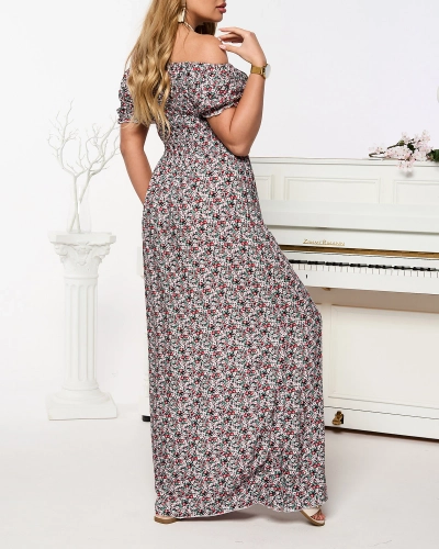 Rožinė moteriška gėlėta maksi suknelė a'la hiszpanka - Apranga