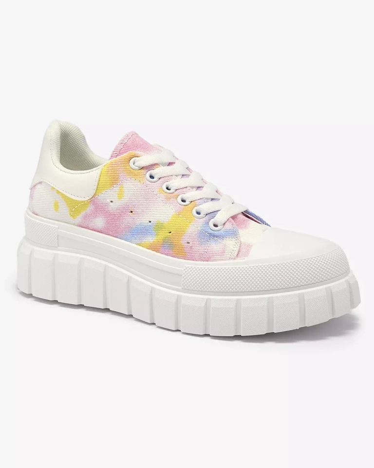 Rožinės ir baltos spalvos moteriški teniso bateliai su raštu Lonoll- Footwear