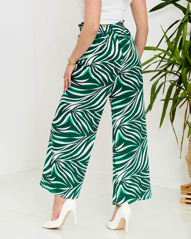 Raštuotos moteriškos palazzo kelnės, žalios spalvos - Apranga