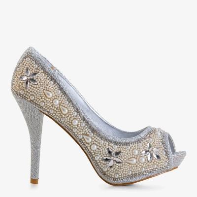 OUTLET Silver женские туфли-лодочки из парчи с цирконами и жемчугом Gitana - туфли