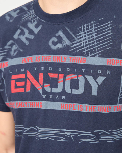 Vyriški tamsiai mėlyni marškinėliai su užrašu ENJOY- Clothes