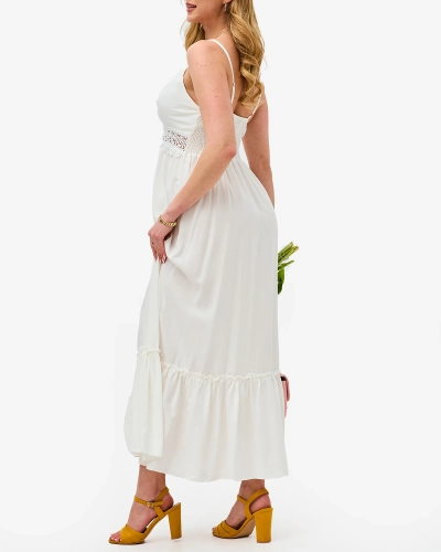 Женское длинное платье без бретелей белого цвета - Одежда
