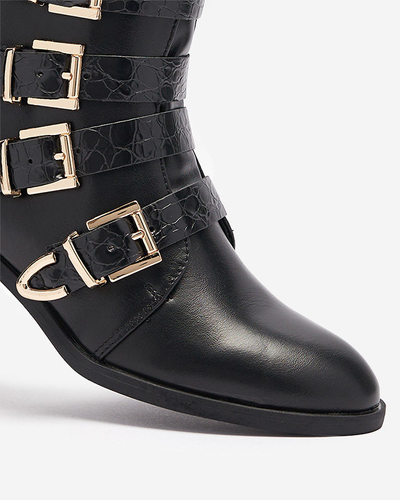 Женские сапоги с золотыми застежками и черным тиснением Letta-Footwear